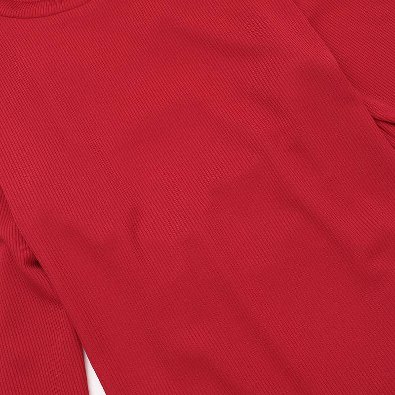 KNIT CREW NECK SPLIT LONG SLEEVE HALTER DRESS