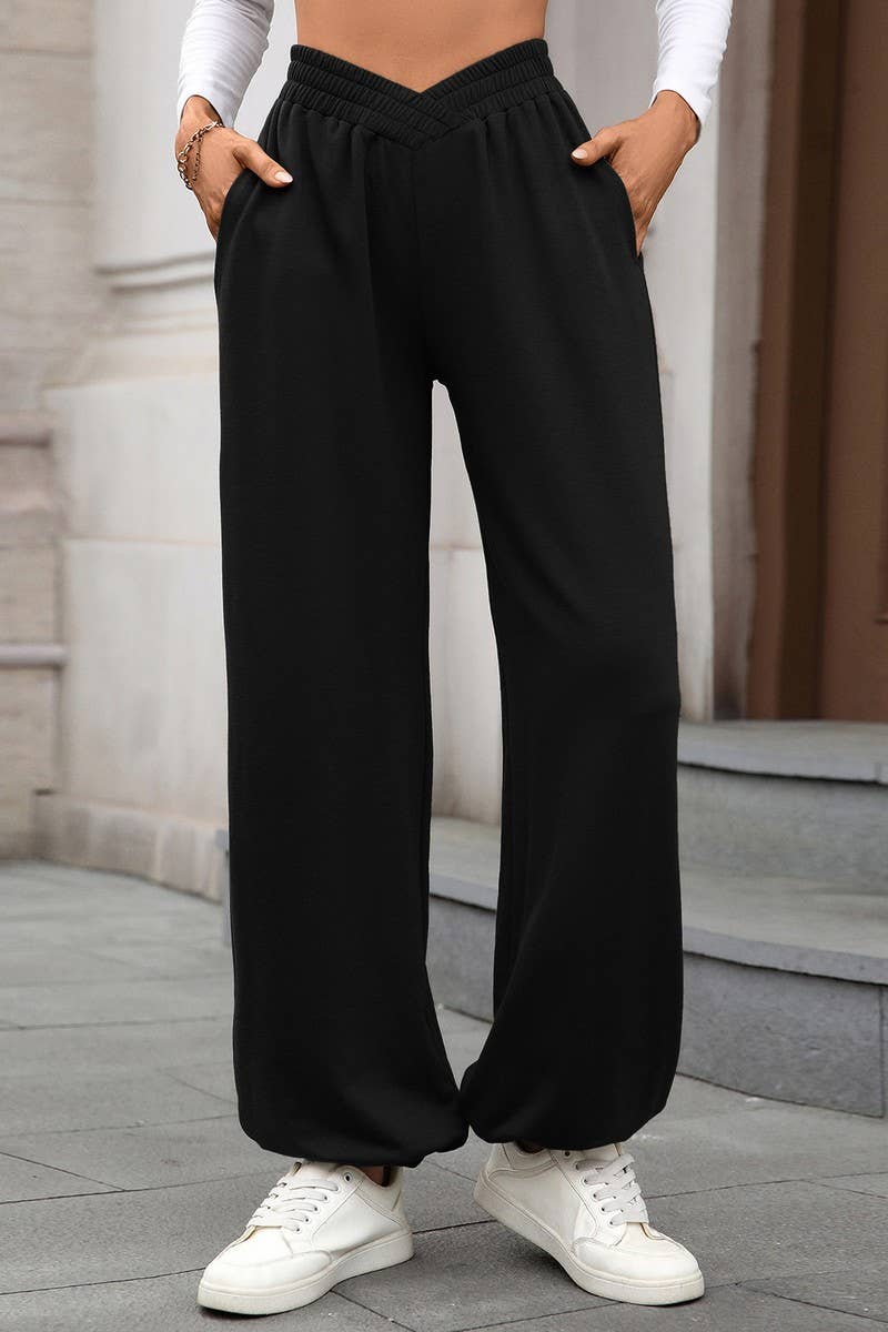 CWBLP01092_HIGH-WAISTED SOLID COLOR CUFFED CASUAL TROUSERS