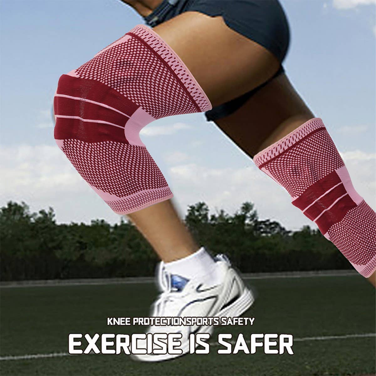 Pink Silicone Pad Knee Brace with Dual Springs_CWMM7897