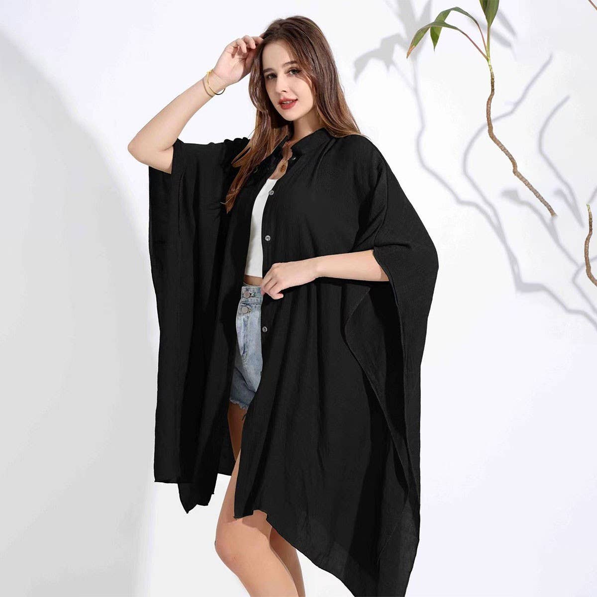 Bamboo Cotton Beach Shawl Sun Protection Cardigan_CWMM6303