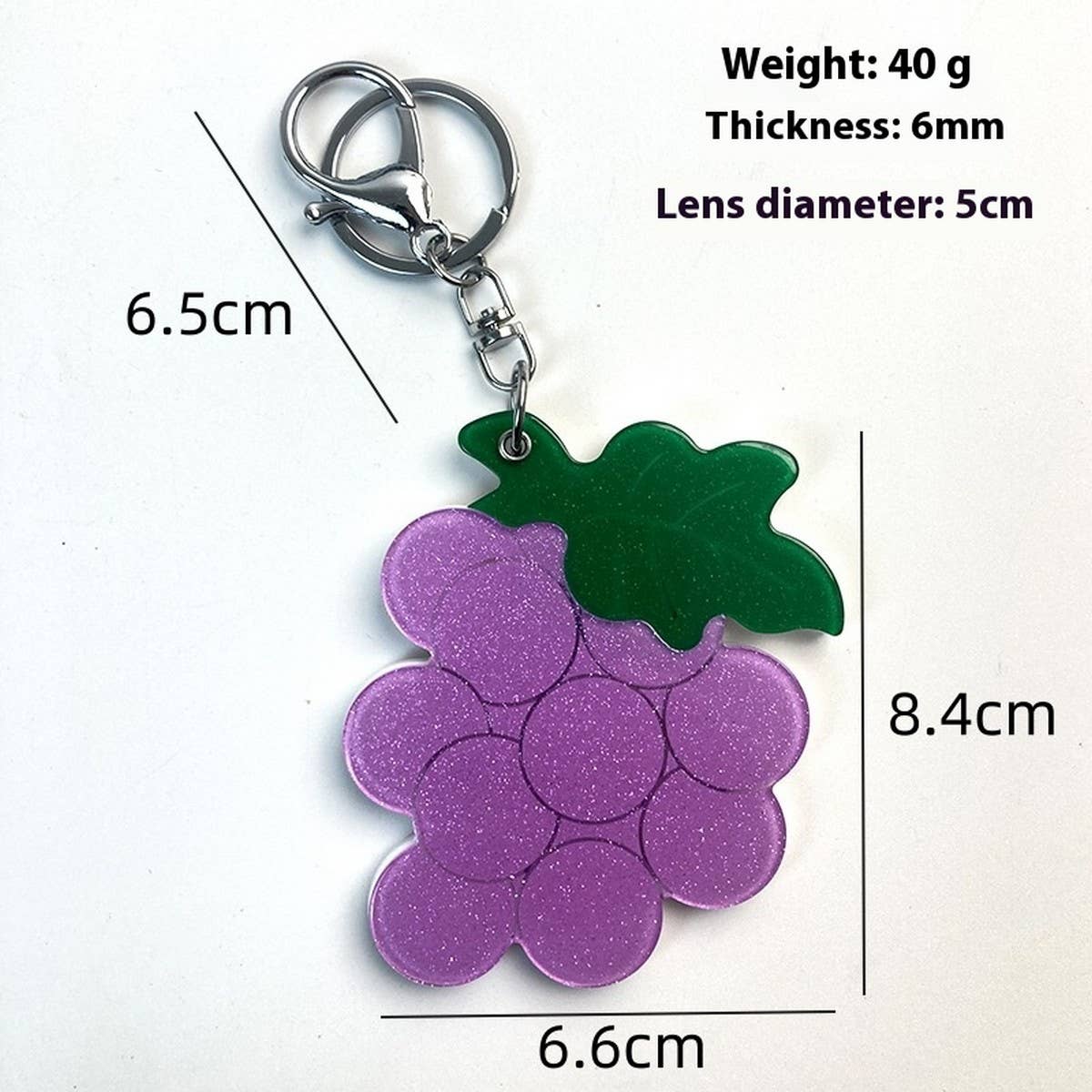 Creative Grape Round Mirror Keychain Acrylic
