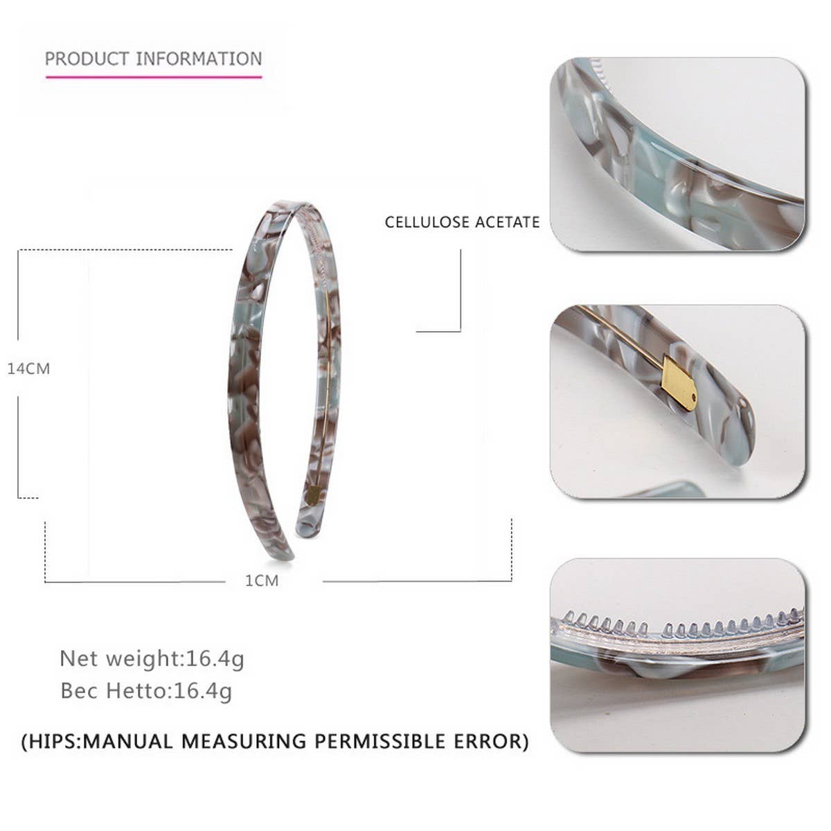 SIMPLE 1CM NARROW ACETATE HAIRBAND HAIRPIN