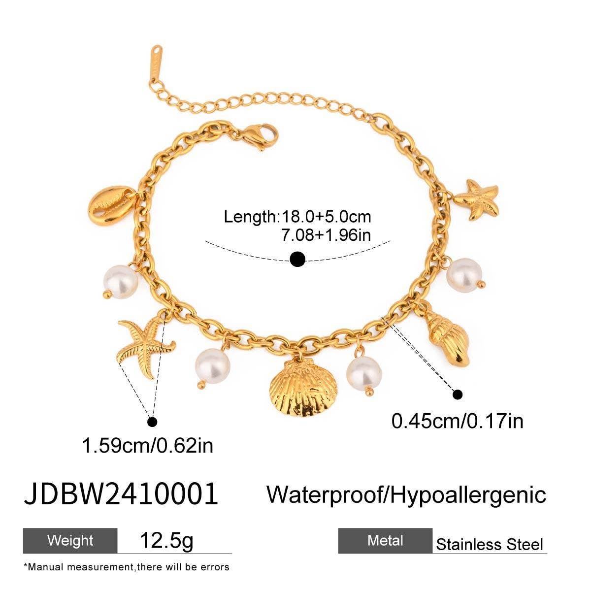 18K Gold Sea Charm Bracelet in Stainless Steel_CWAJE4641
