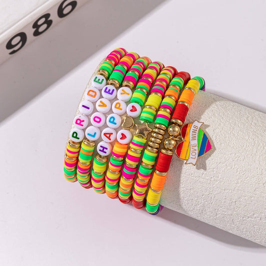 RAINBOW MULTI-LAYERED CLAY LETTER BRACELET SET_CWMM3545