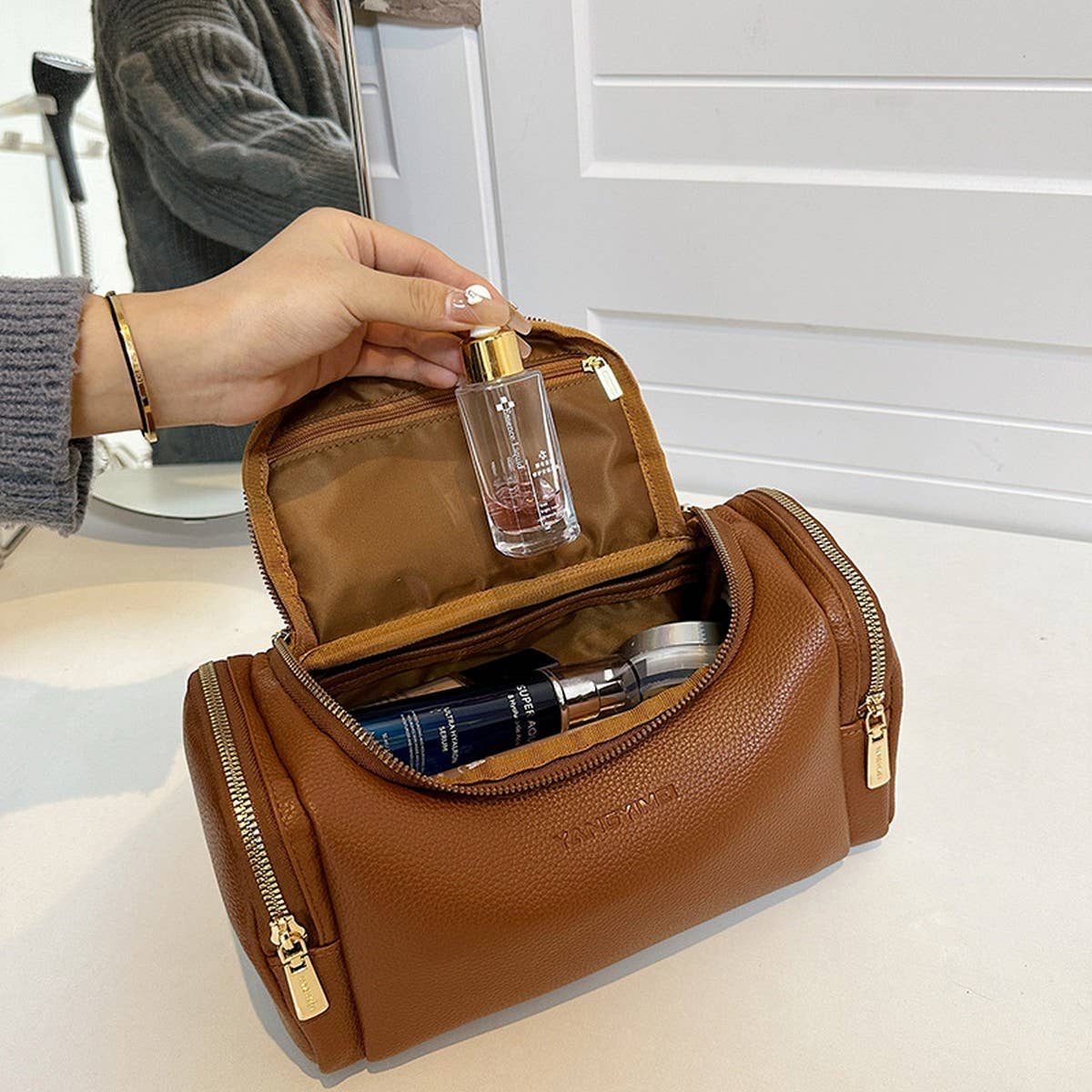 SOLID COLOR RETRO HIGH-GRADE PU COSMETIC BAG_CWAB4411