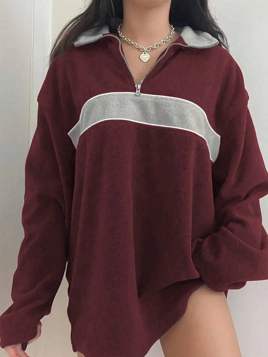 LAPEL THICK SOLID COLOR EXTRA LONG SLEEVE HOODIE