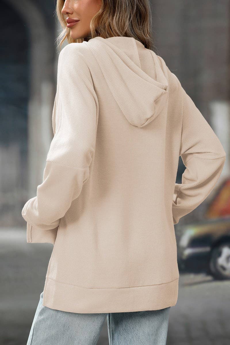 CWOHOL00603_WAFFLE KNIT PULLOVER LONG SLEEVE HOODIE