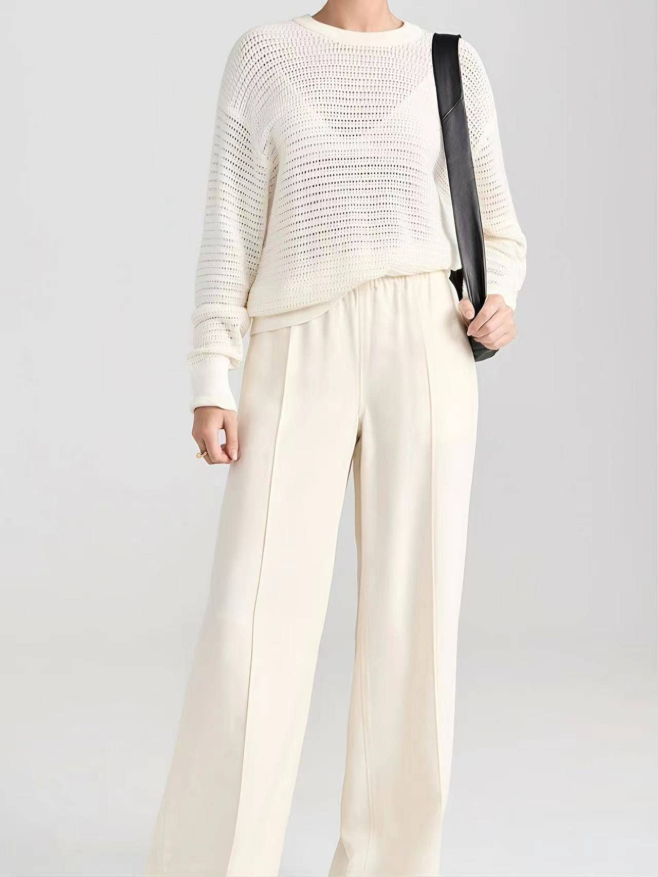 SOLID COLOR HOLLOW LOOSE LAZY ROUND NECK SWEATER