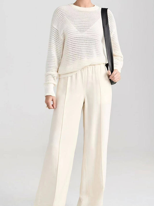 SOLID COLOR HOLLOW LOOSE LAZY ROUND NECK SWEATER