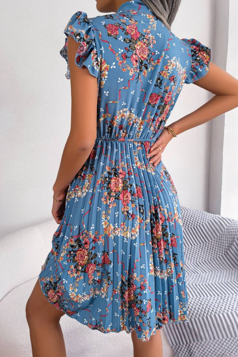 CWDSD4652_PLEATED SUMMER FLOWER DRESS WITH WAIST TUCKED