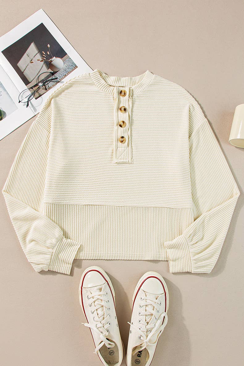 SOLID COLOR TEXTURE PULLOVER CASUAL LOOSE SWEATER