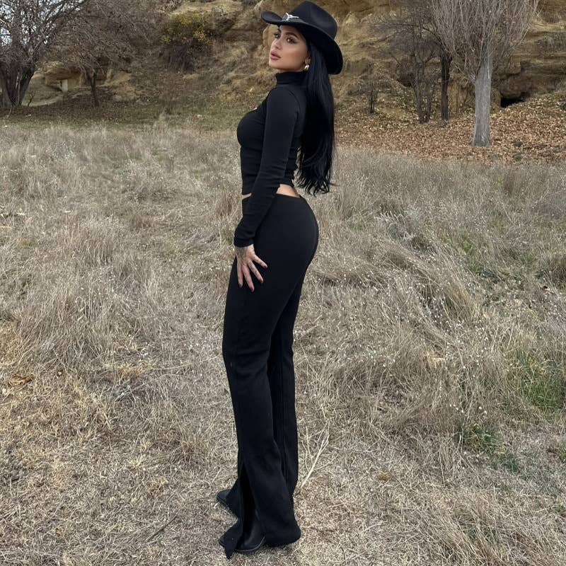 STYLISH CUT-OUT SLIM-FIT STRAIGHT-LEG PANTSUIT