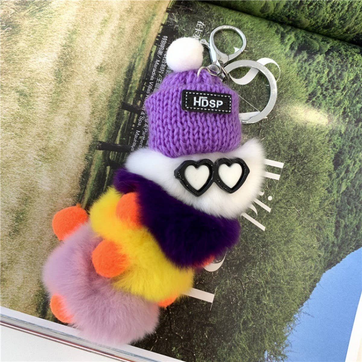 CATERPILLAR BAG PENDANT CUTE PLUSH CAR KEYCHAIN_CWMM2584
