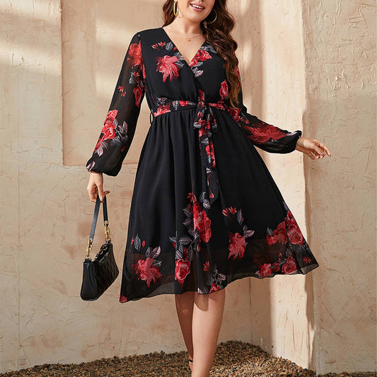Stylish Plus Size Dress ??Floral Pattern Design_CWDMD5971