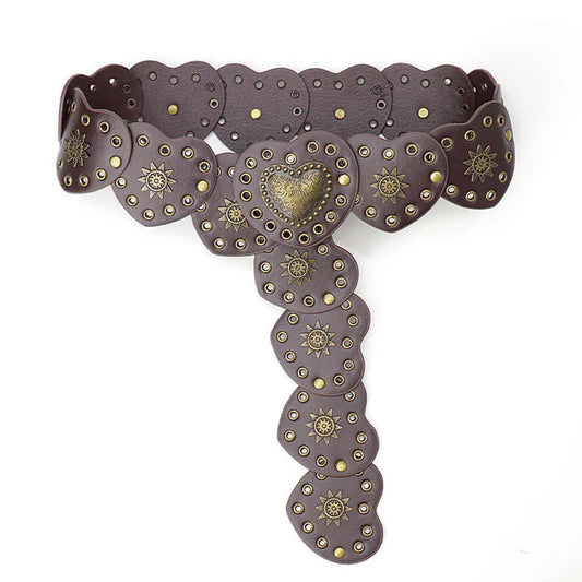 Ethnic-style heart-shaped spliced riveted belt