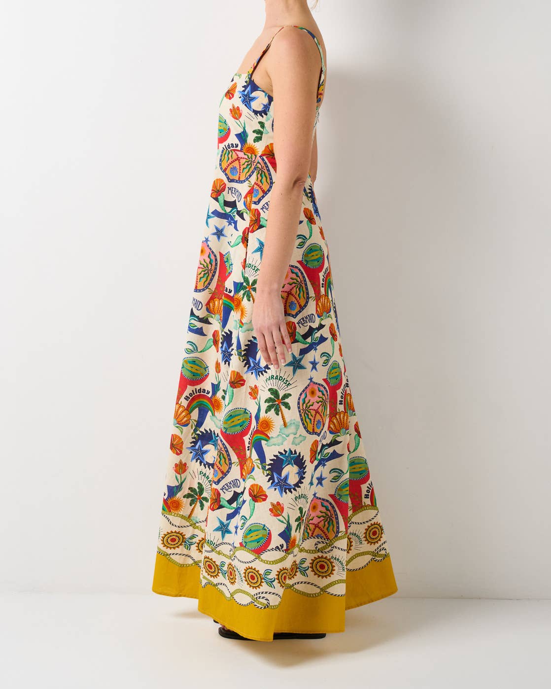 Temperament linen printed tank top swing dress