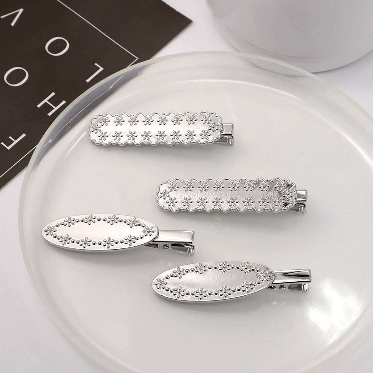 METAL ROSE HAIRPIN SIDE BANGS DUCKBILL CLIP