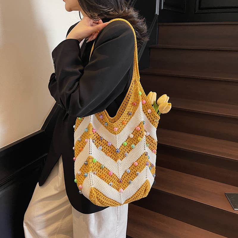 Pearl hollowed-out large-capacity underarm bag