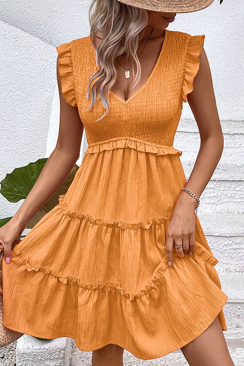 CWDSD7818_TEXTURED CASUAL SLEEVELESS PATCHWORK DRESS