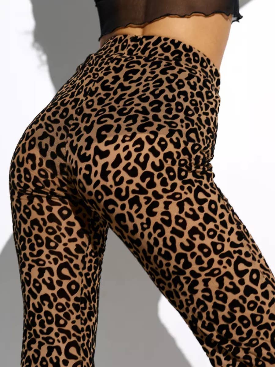 High-waisted flocking slightly flared trousers