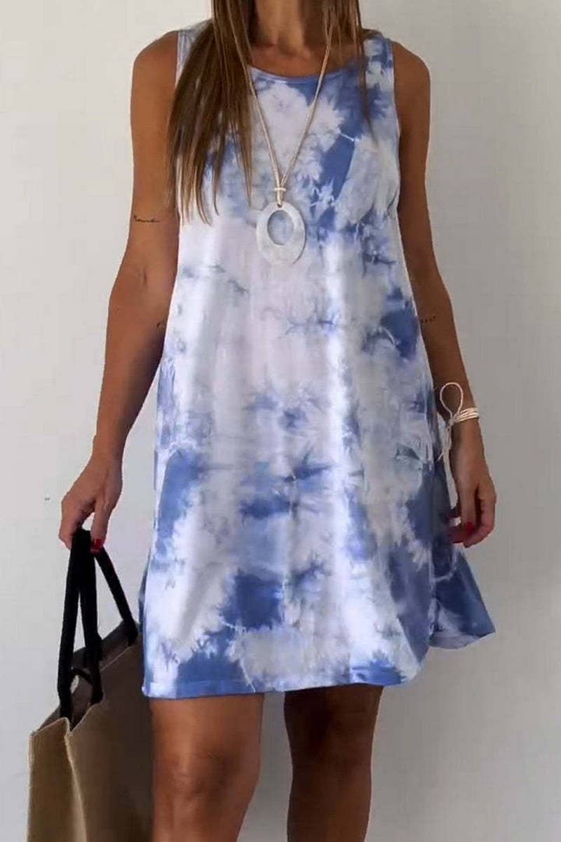 CWDSD8851_FASHION TIE-DYE SLEEVELESS SIMPLE HOLIDAY DRESS