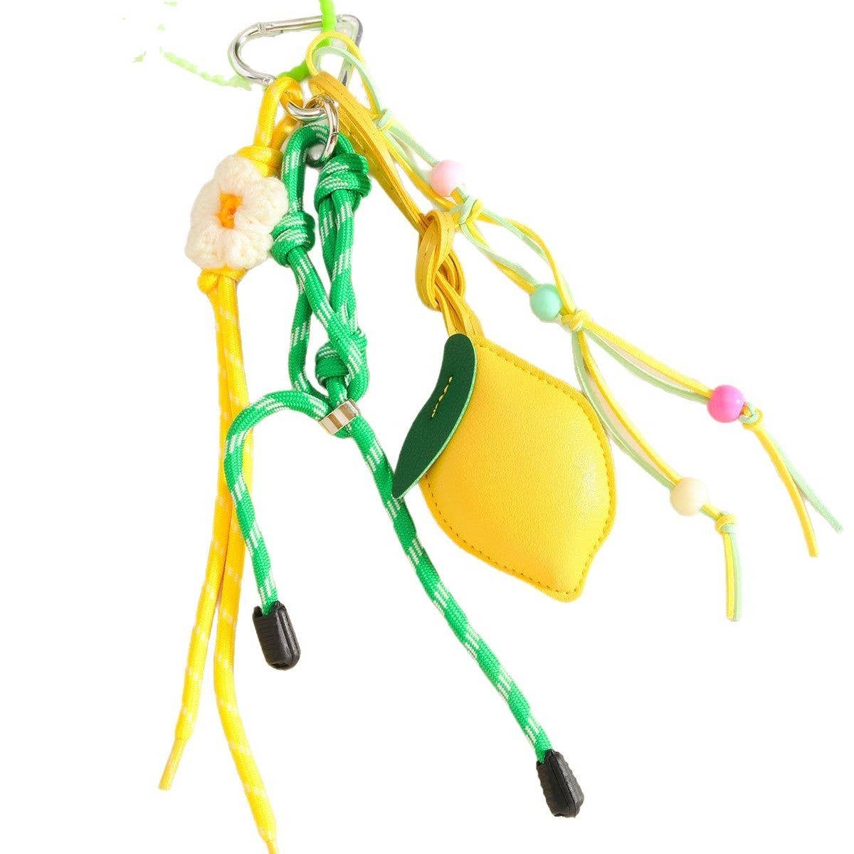 Lemon PU Charm Keychain with Beads & Flowers