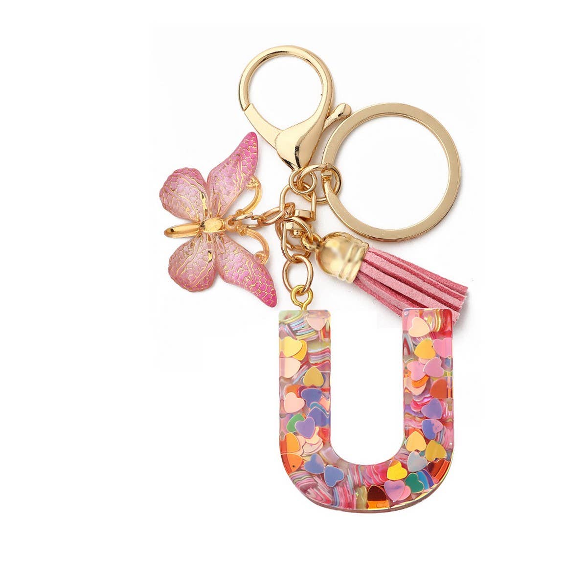 Glitter Resin Letter Butterfly Keychain