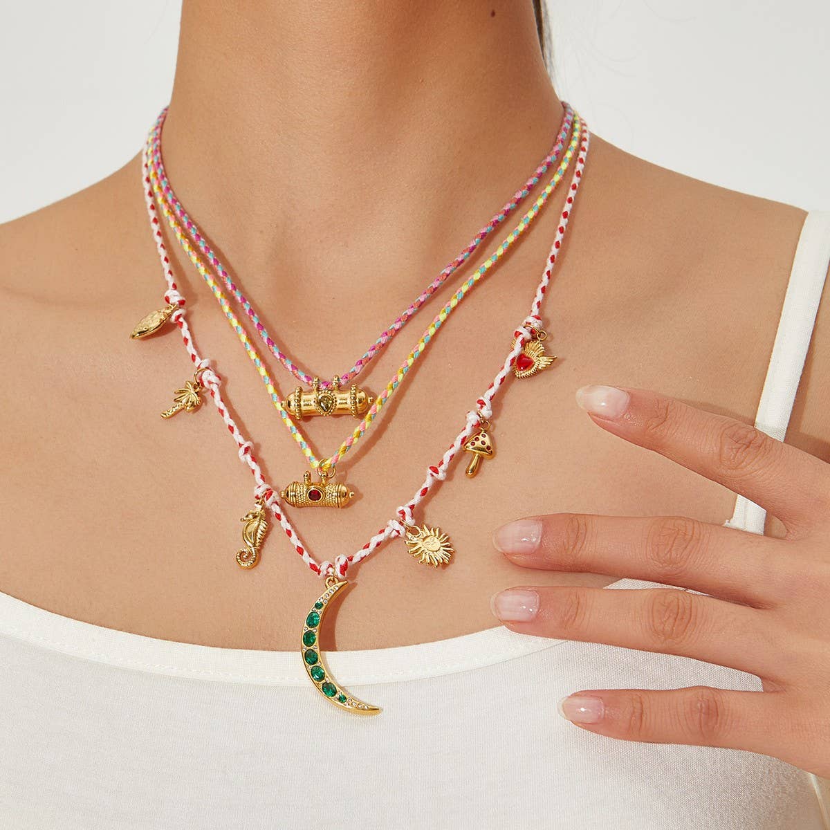 Original Cotton Rope Necklace with Moon Pendant_CWMM8829