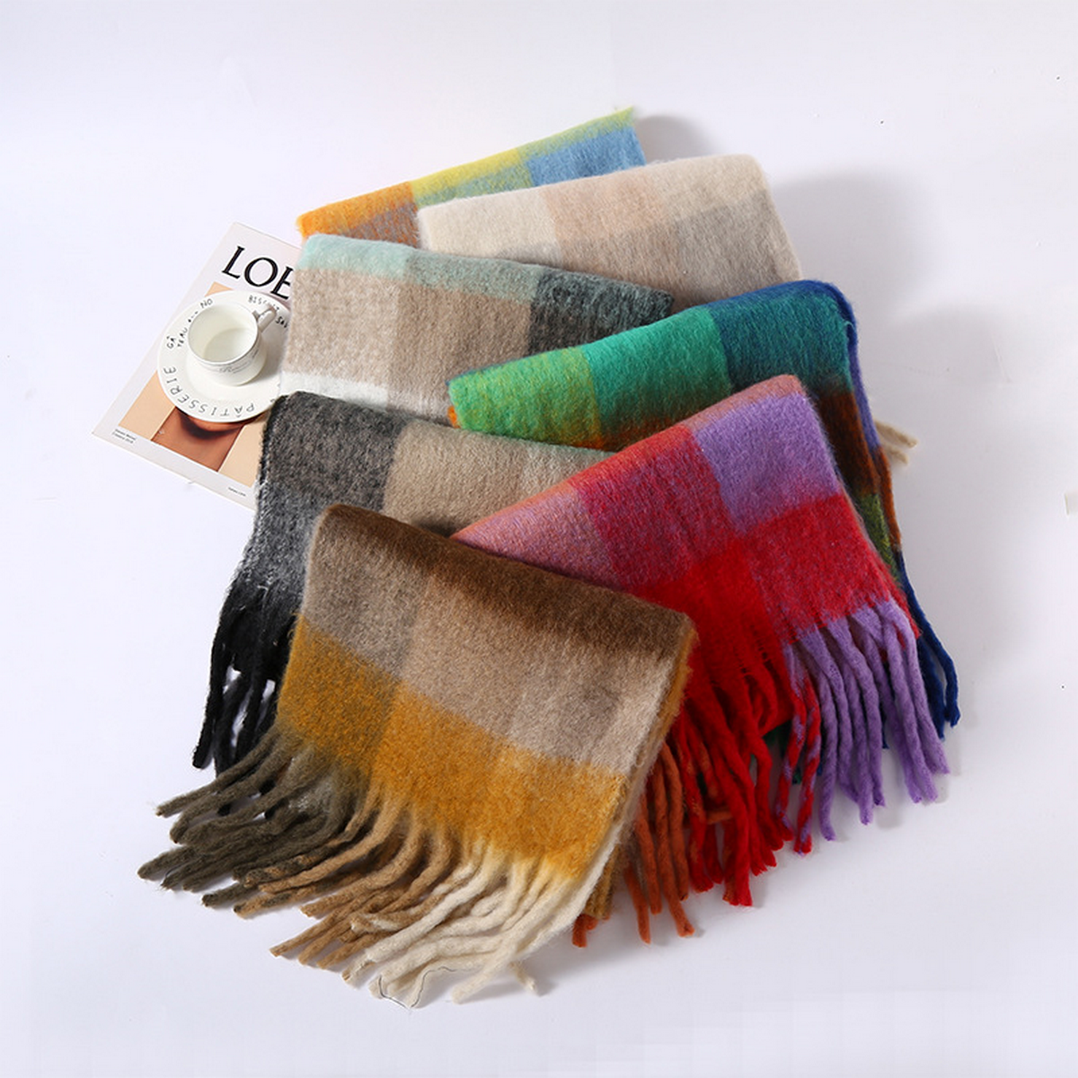 Faux Cashmere Plaid Scarf ? Thick Fringed Wrap
