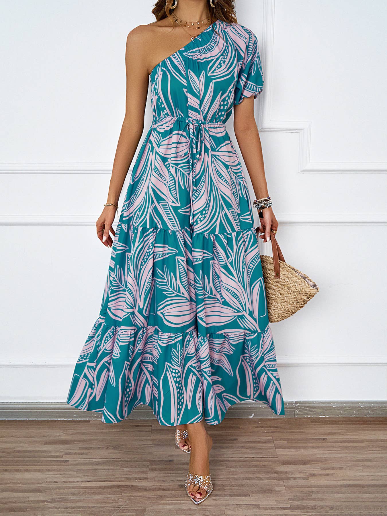 PRINTED BOHO DRESS WITH SLOPING NECK