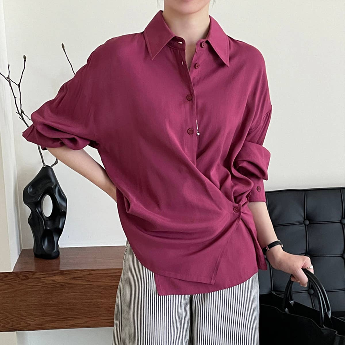 Stylish solid color shirt with side button