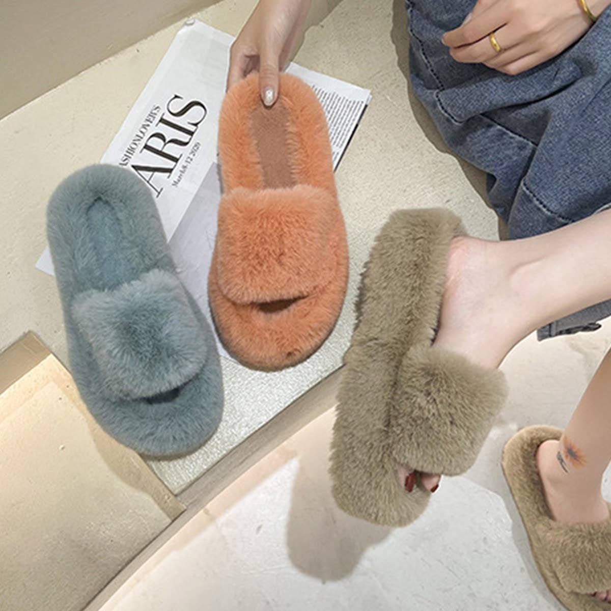 WEAR A THICK BOTTOM OF PLUSH SLIPPERS OUTSIDE