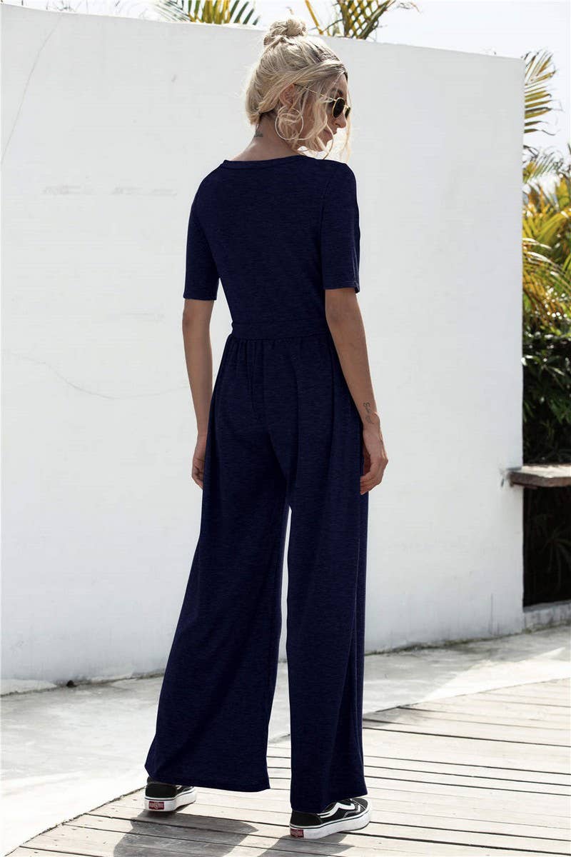 SOLID COLOR SHORT SLEEVED WIDE LEG LOOSE JUMPSUIT_CWSJS0428