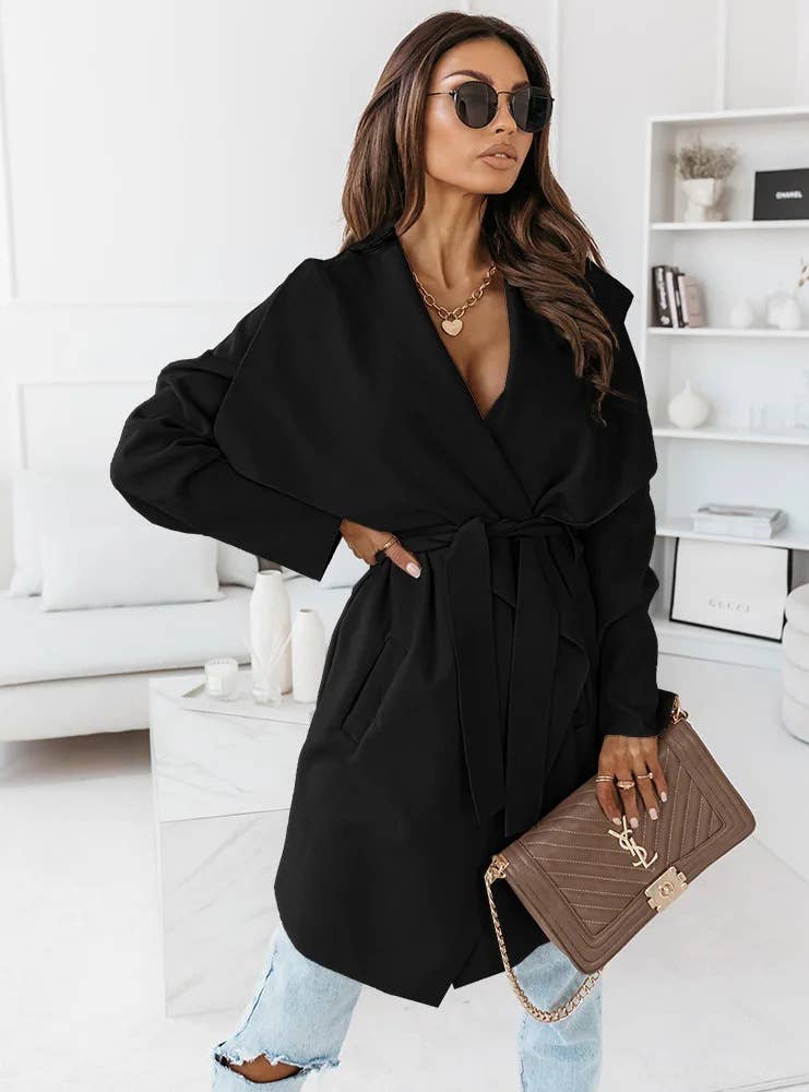 FASHION LONG SLEEVE LACE-UP CARDIGAN SWEATER COAT