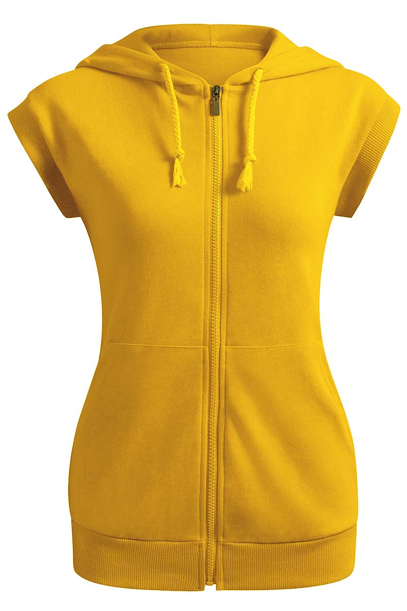 KWOHOSL003_Sleeveless Hoodies Basic Hoodie Zip Up