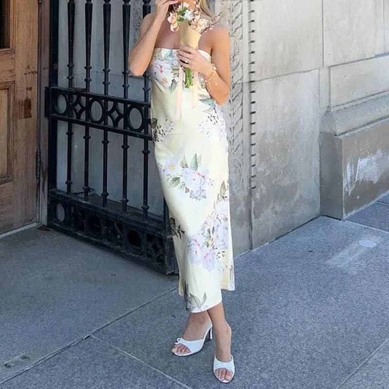 Mid-rise printed strapless dress