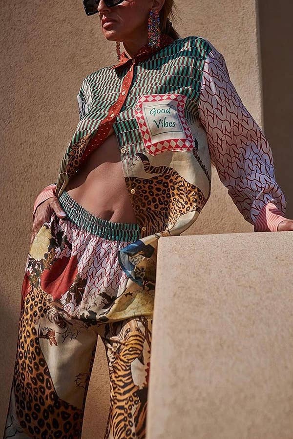 LEOPARD PRINT LONG SLEEVE SHIRT AND TROUSERS SUIT