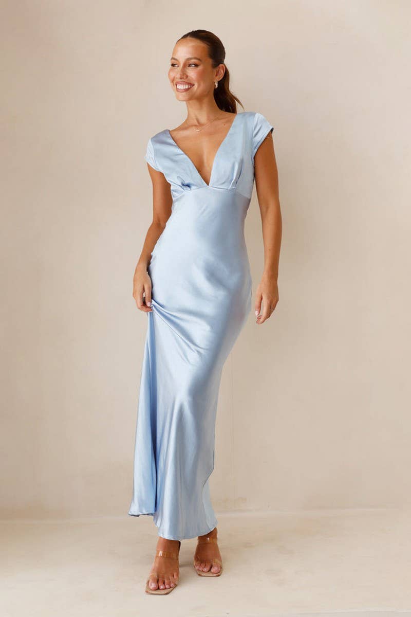 CWDMD5552_ELEGANT DEEP?V BACKLESS BODYCON MIDI DRESS