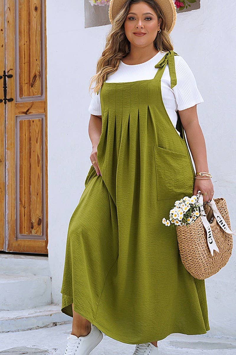 PLUSSIZE SOLID COLOR STYLISH SLIP ONE PIECE DRESS_CWDMD1373