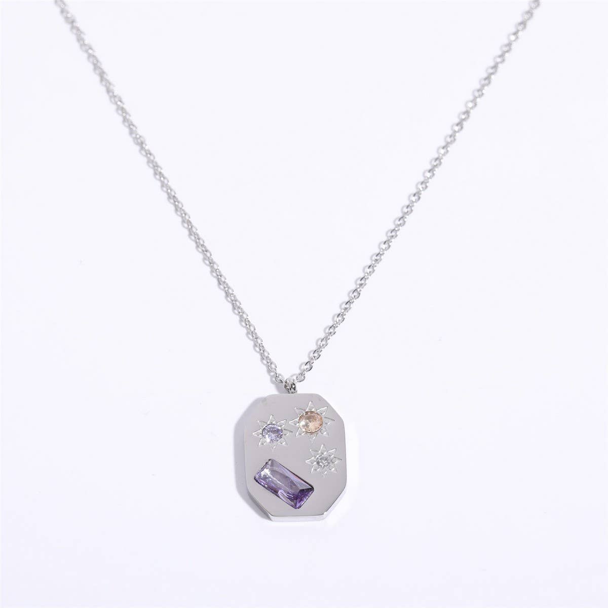 NEW STAINLESS STEEL U-SHAPED ZIRCONIA NECKLACE_CWMM3824