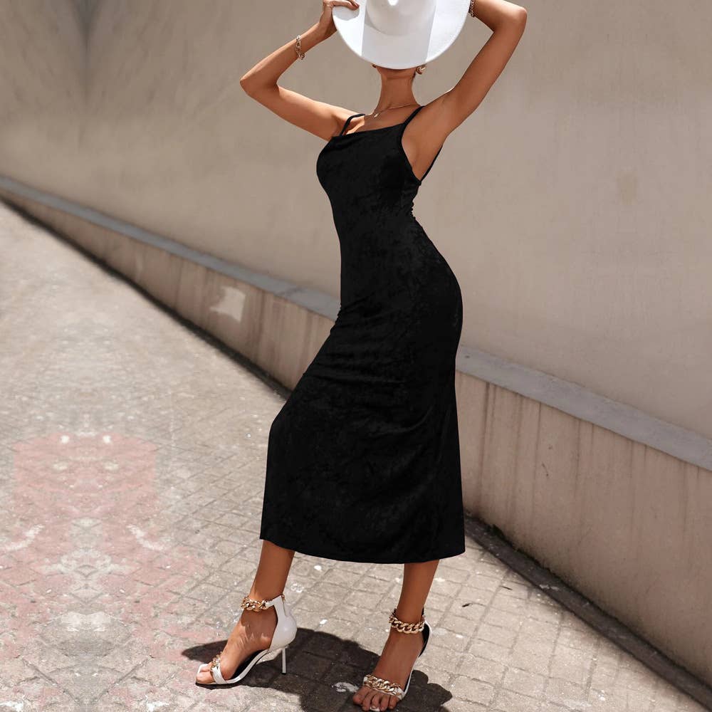 Women¡¯s Sexy Velvet Cami Dress with Side Slit