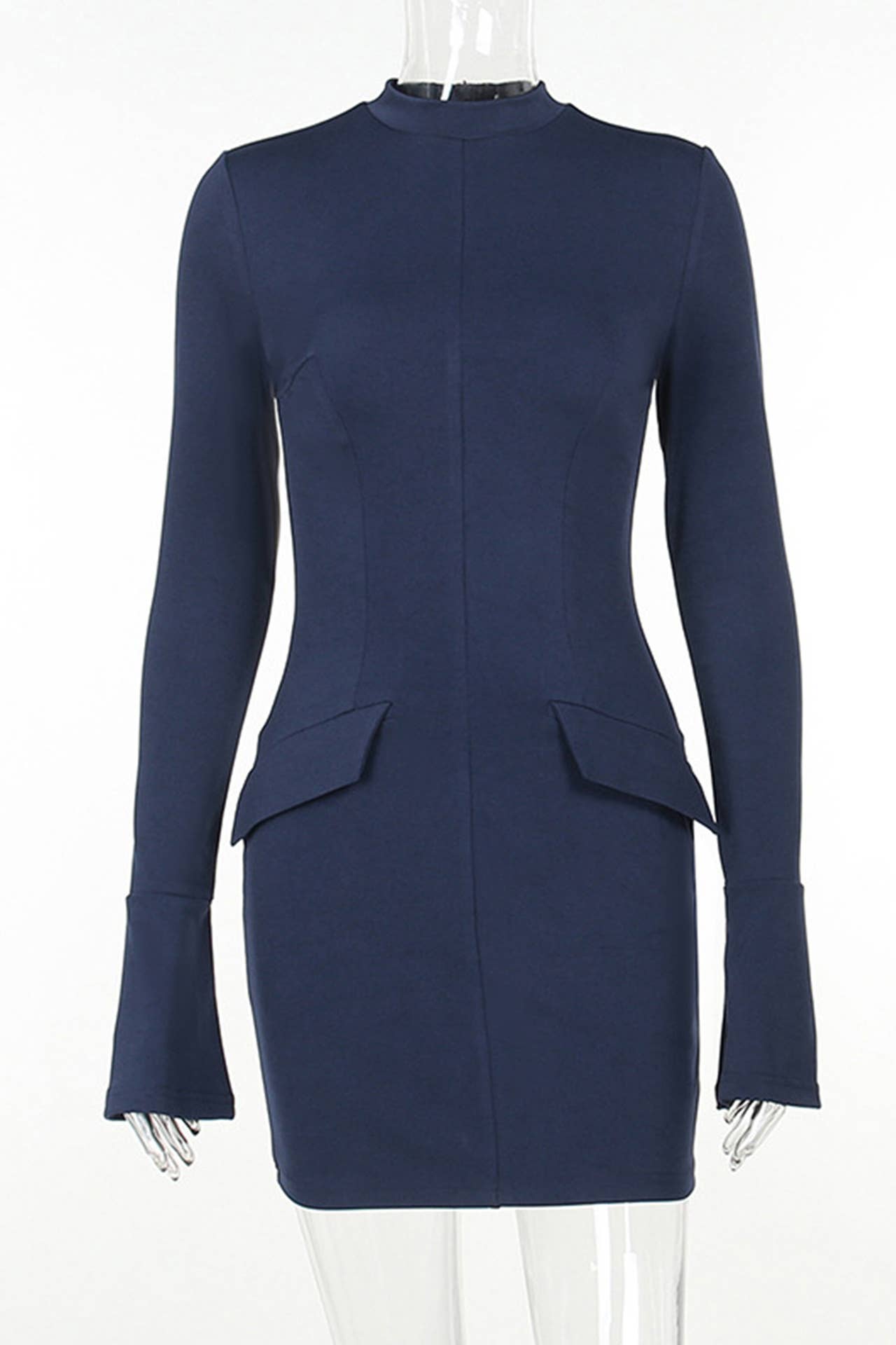 SEXY FASHION SOLID SLIM LONG-SLEEVED SHORT DRESS