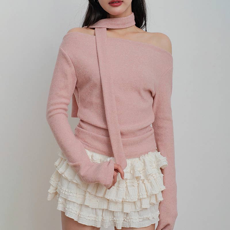 SIMPLE STYLE SOLID COLOR NECK LONG SLEEVE T-SHIRT