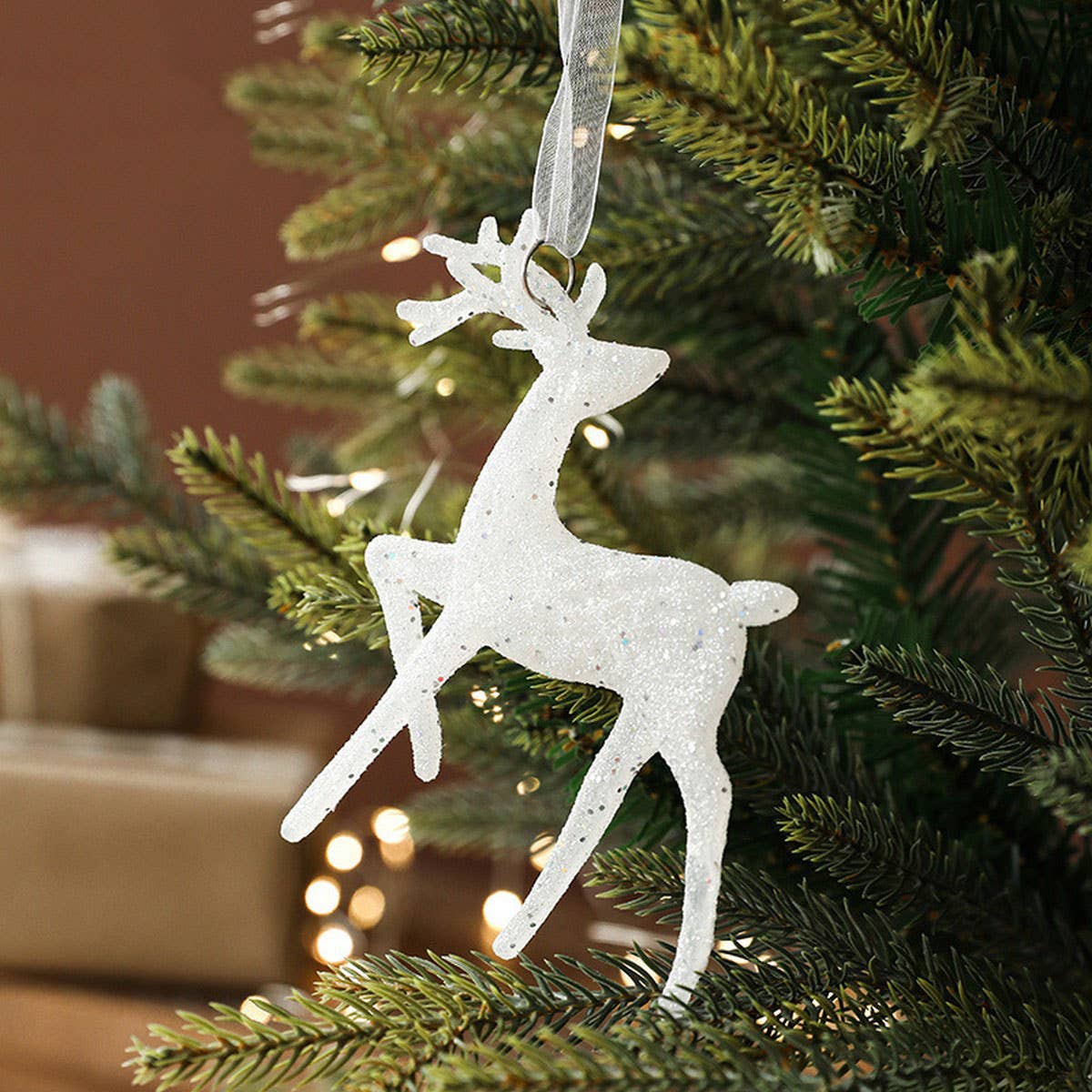 Plastic White Glitter Deer Xmas Tree Hanging Decor_CWMM9783
