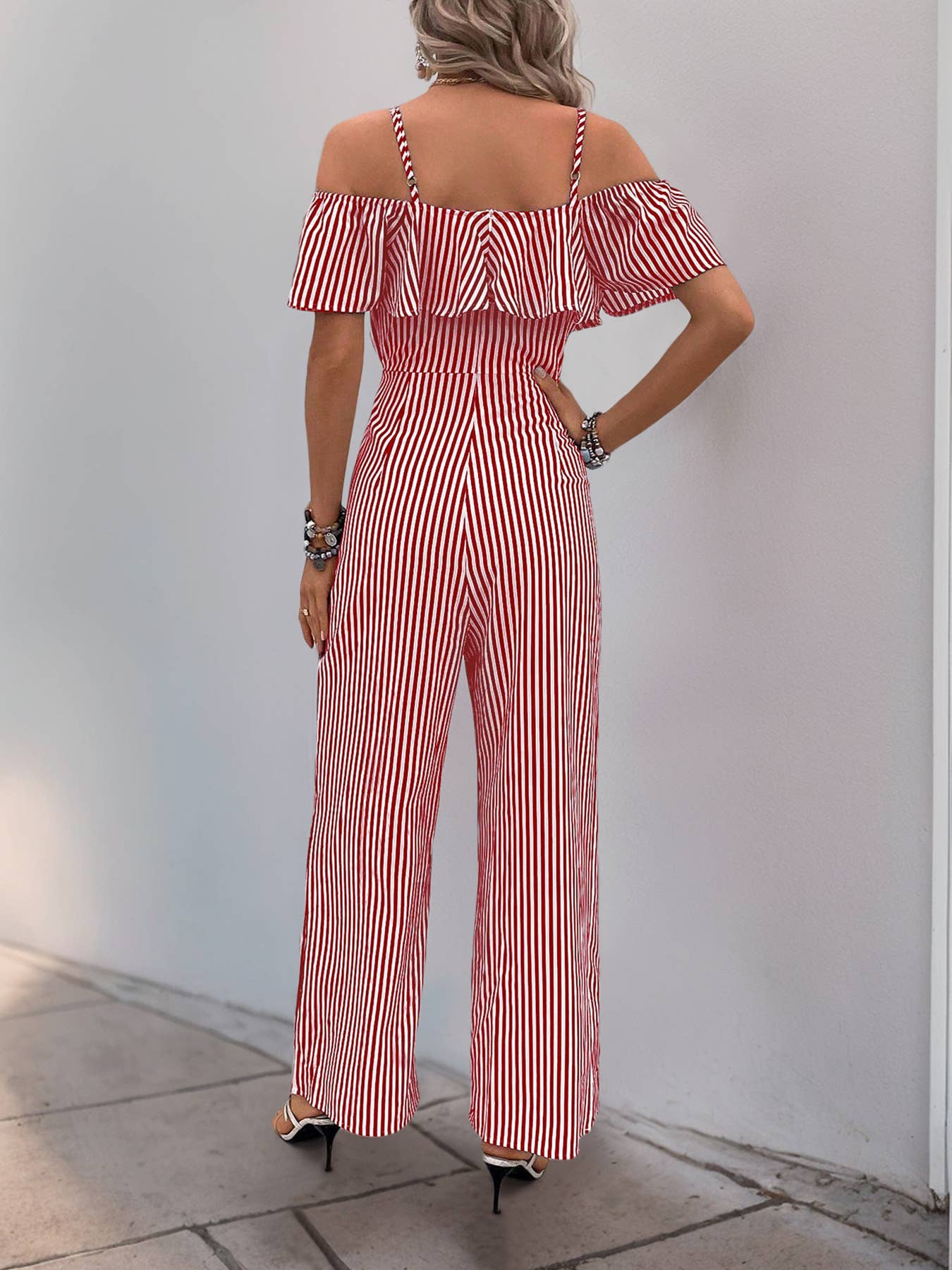 Long, wide-leg rompers with striped straps