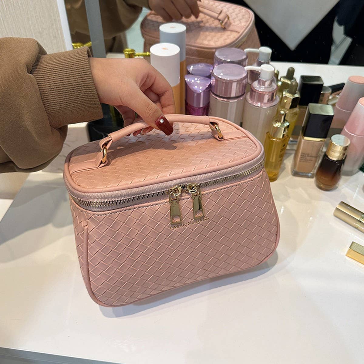 WOVEN PATTERN LARGE CAPACITY COSMETIC BAG_CWAB4419