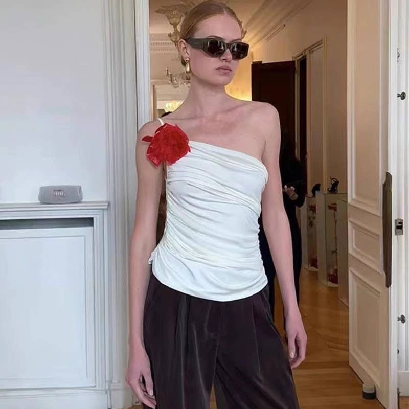 Fashion floral asymmetrical backless tank top