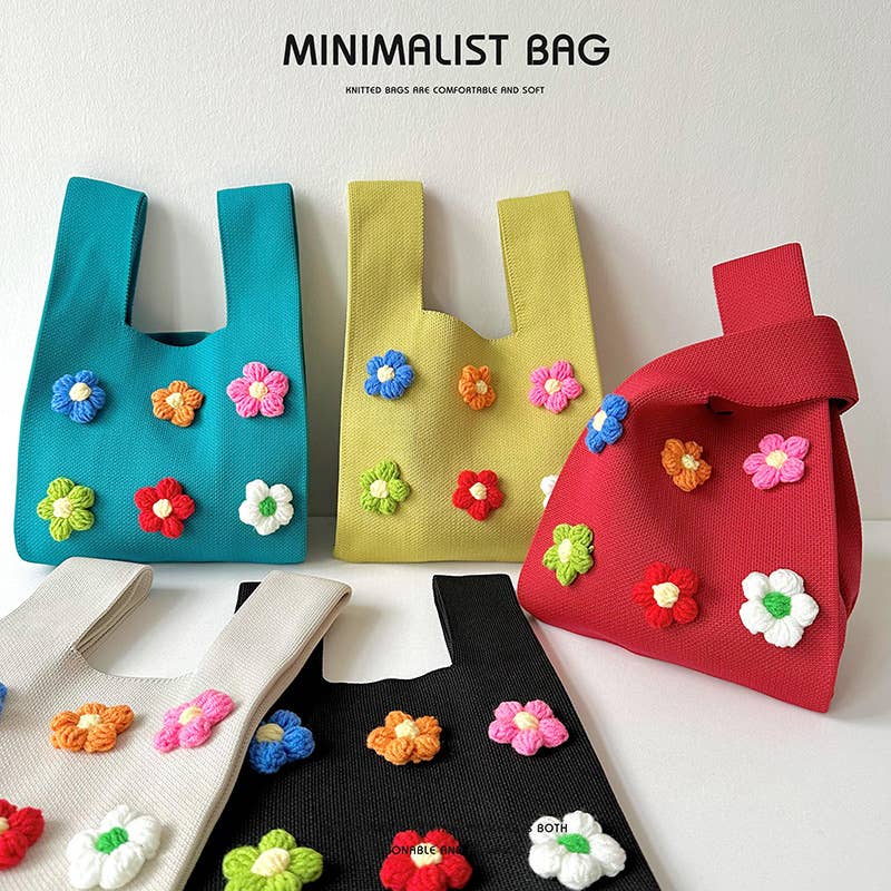 Cute colorful flower knitted single-shoulder bag