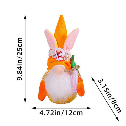 EASTER BUNNY GNOME HOLDING A BOUQUET OF FLOWERS