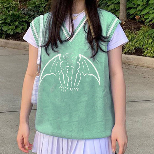 STYLISH DEEP V-NECK BAT JACQUARD WOOL VEST